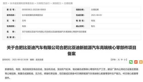 比亞迪合肥項目完成備案，加速布局新能源電池與科技研發